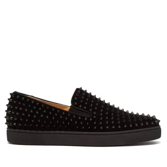 靴 christian louboutin rolling spike CHRISTIAN LOUBOUTIN Black Rolling Spikes Leather Loafers